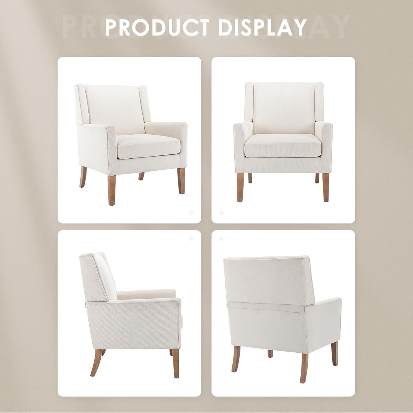 Beige Wingback Chairs With Wood Legs For Living Room