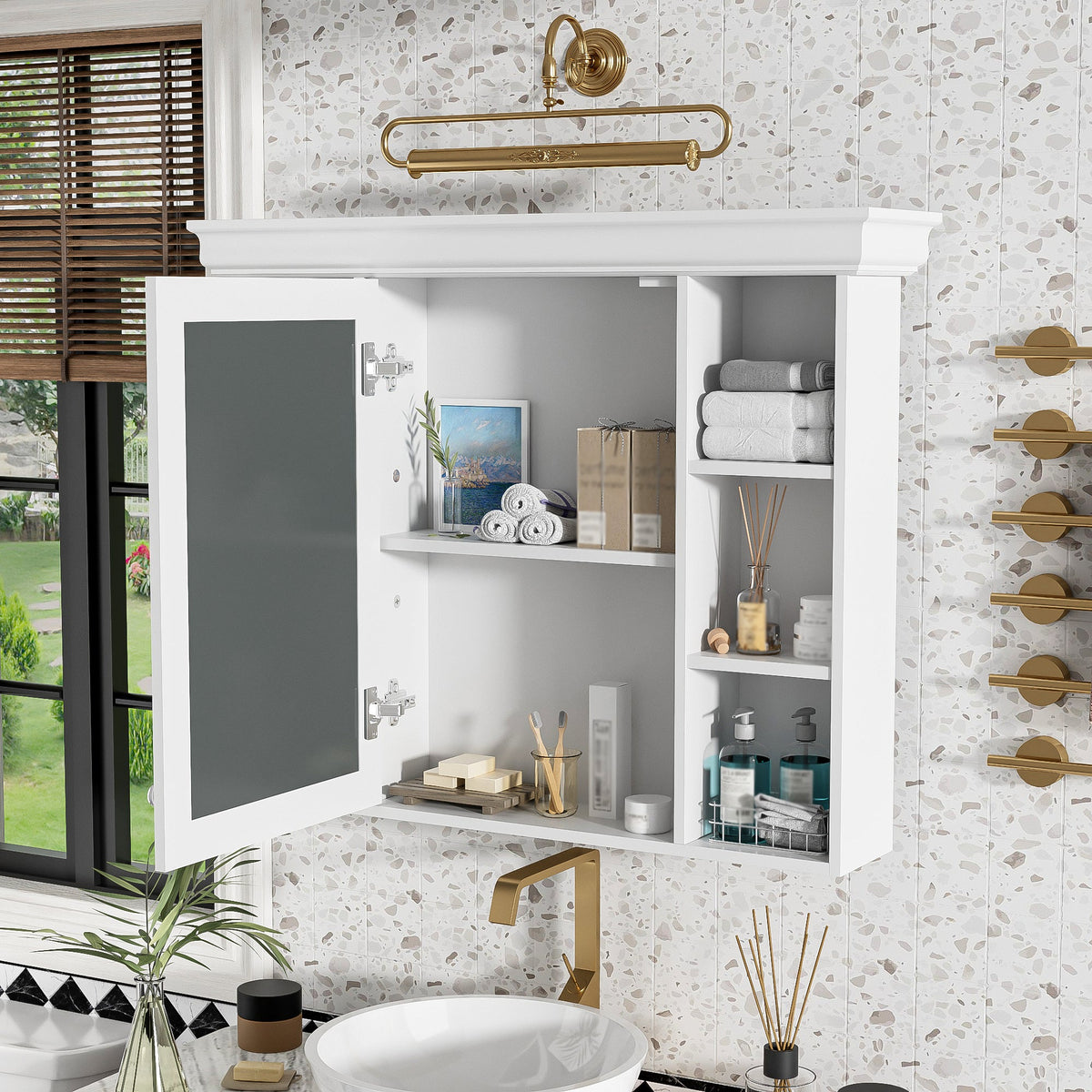 35" x 28" White Wall Mounted Bathroom Storage Cabinet