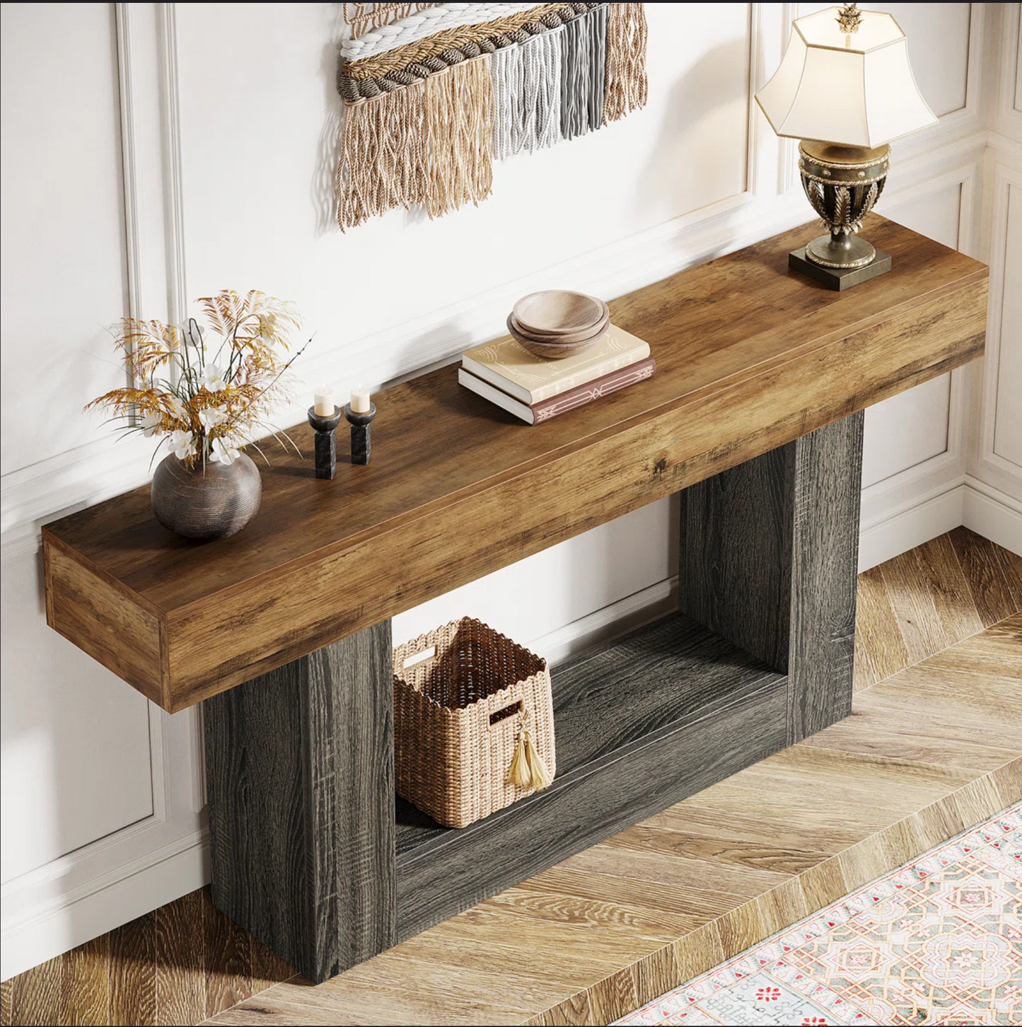 63" Farmhouse Console Table with Storage