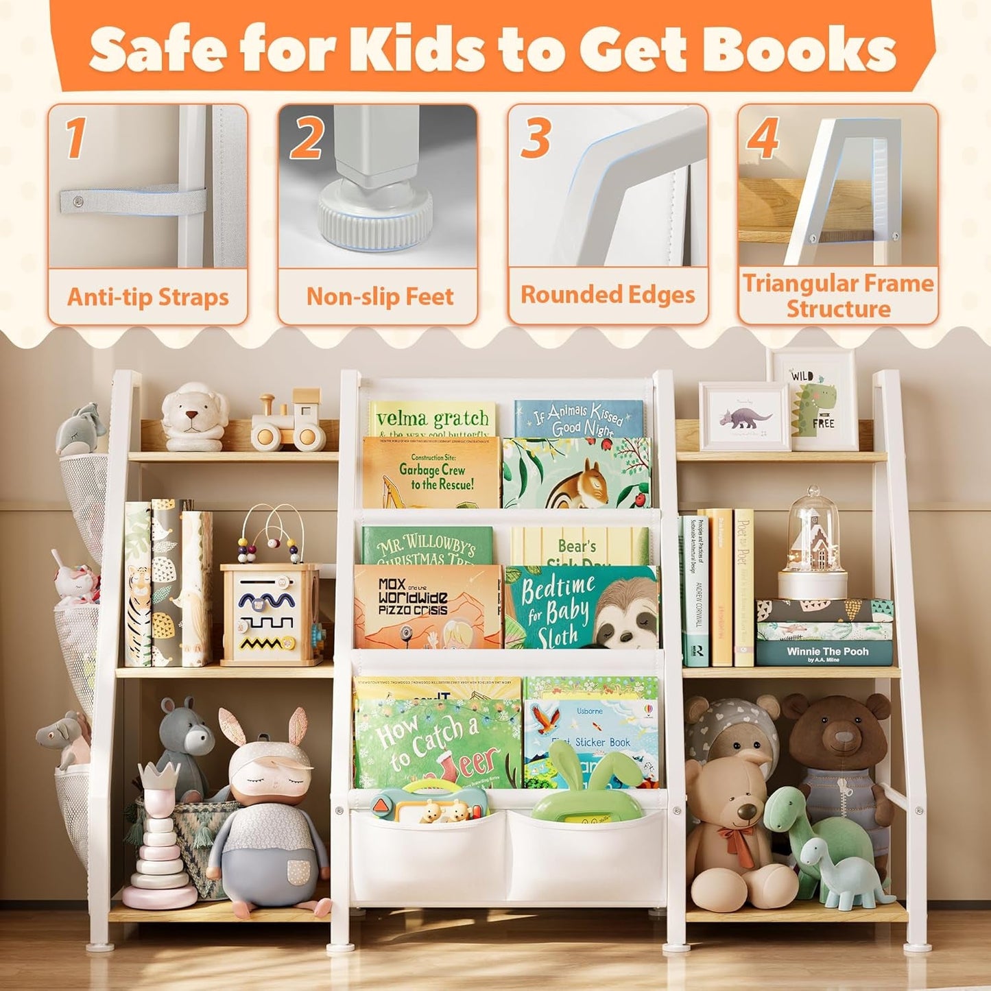 Kids Bookshelf And Toy Organizer 3-Tier Burlywood Bookcase