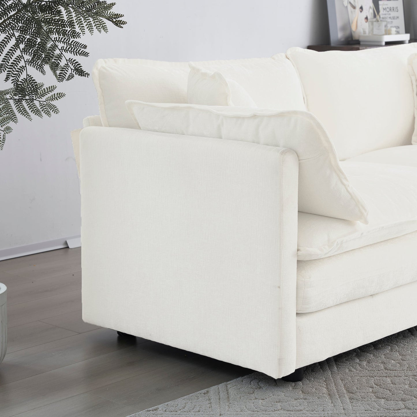 2-Piece White Chenille Sofa Set for Living Room
