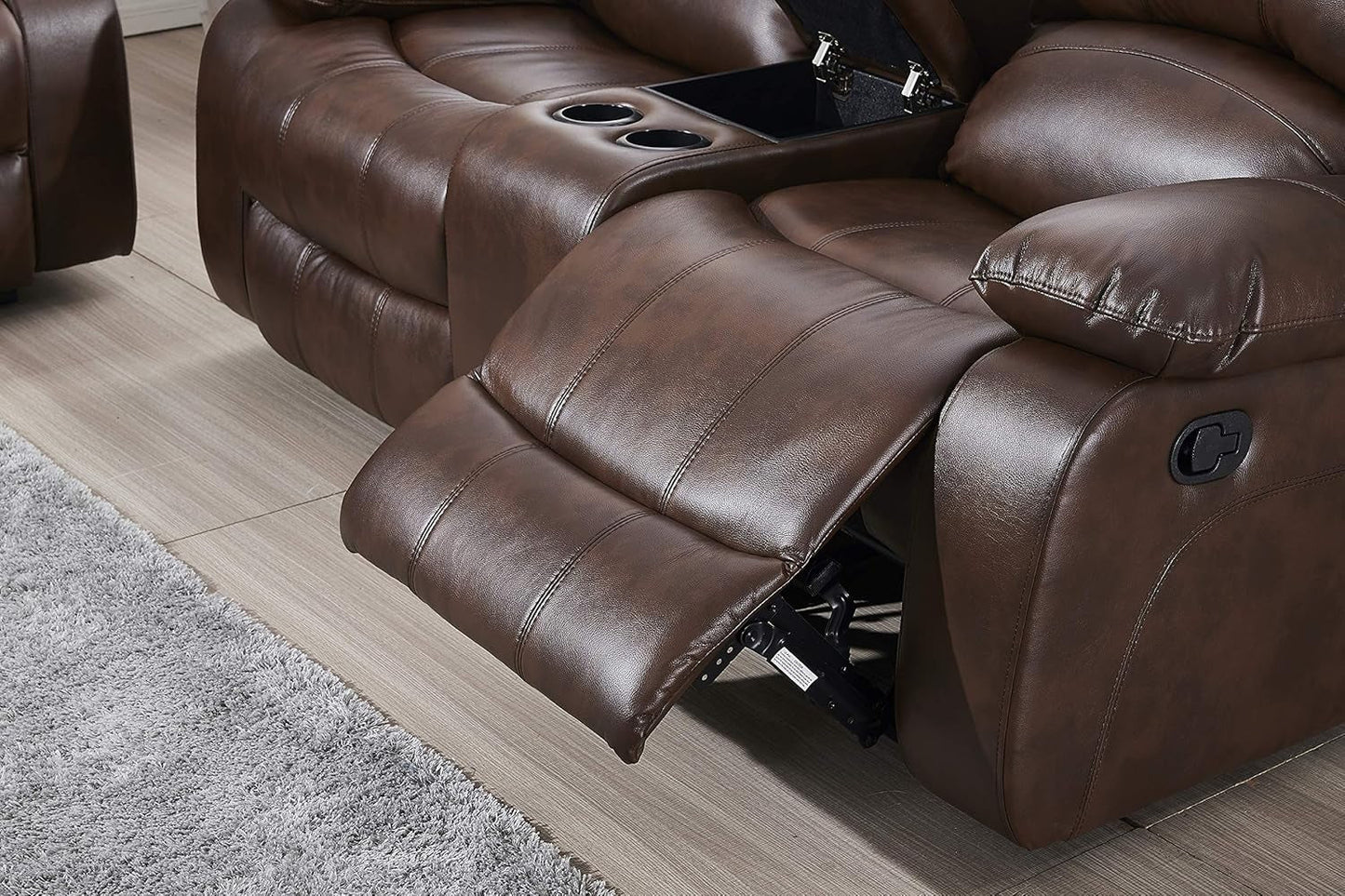 Brown Faux Leather Sofa and Loveseat Set Two Piece