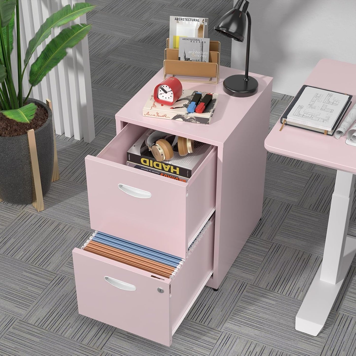 2 Drawer Pink Metal Vertical Filing Cabinet With Lock For Letter Size Files Home Office
