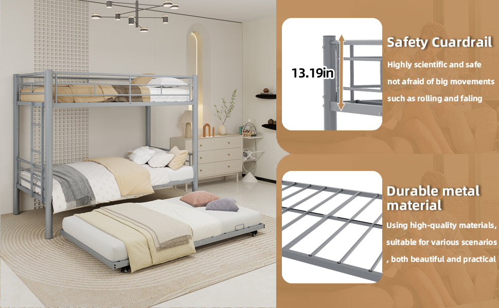 Silver Twin Metal Triple Bunk Bed Frame