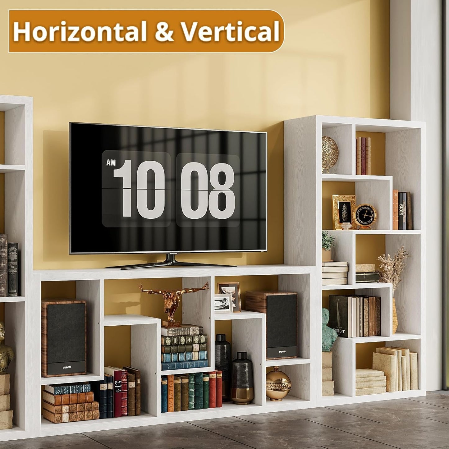 Geometric 6 Shelf Industrial Bookcase White Tall Storage