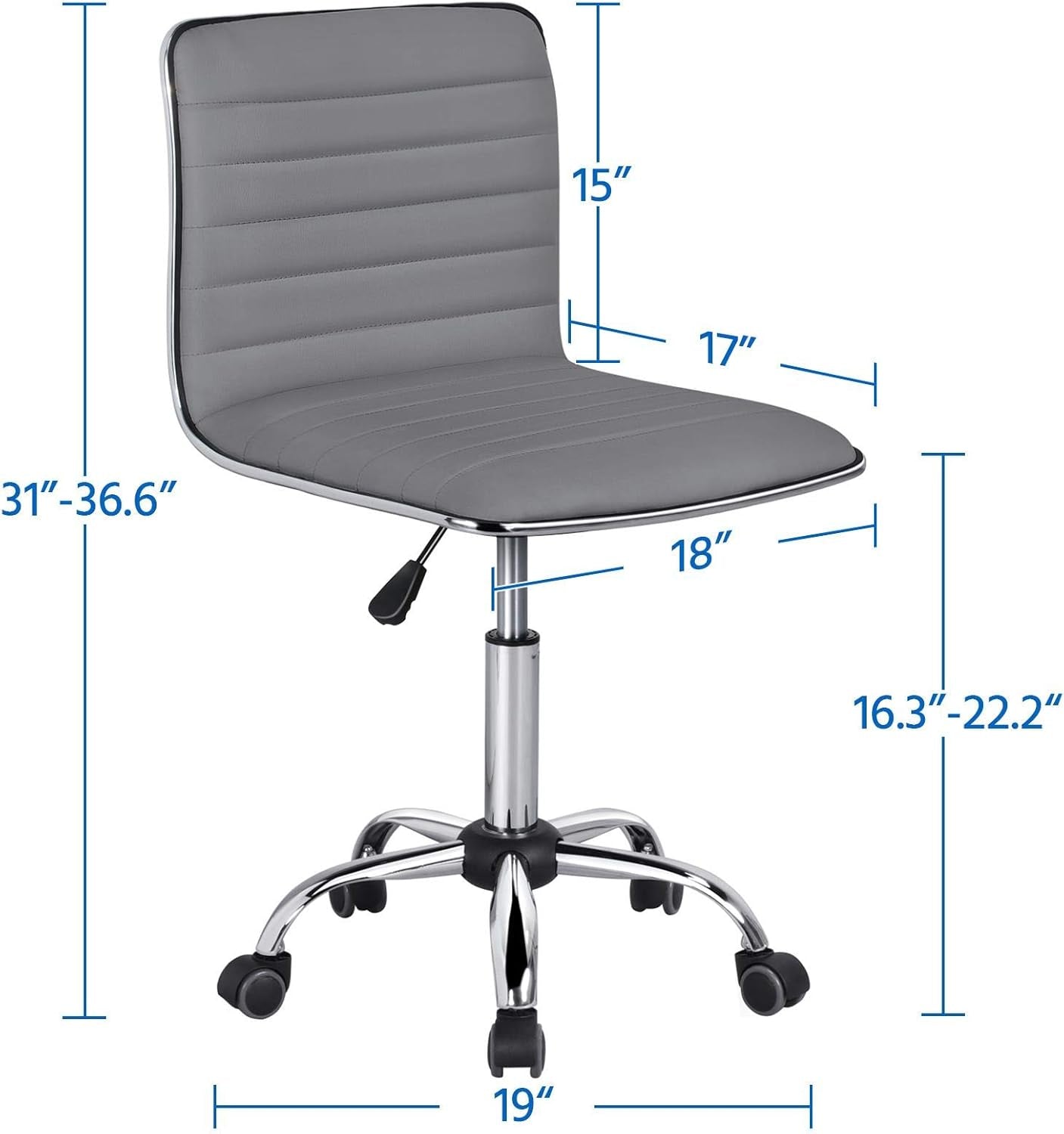 Grey PU Leather Armless Office Chair Height Adjustment