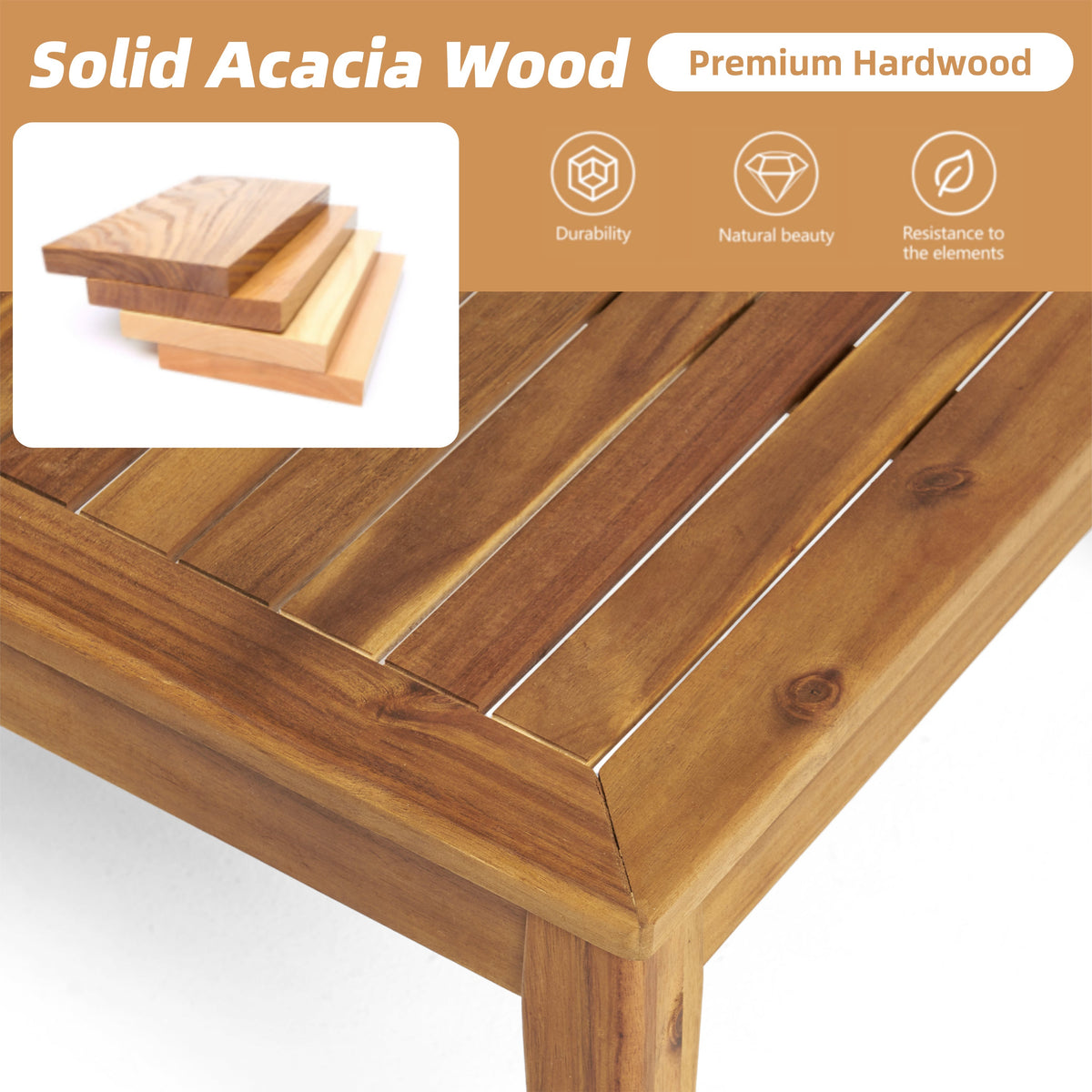 Outdoor L Shape 3-Piece Acacia Wood Patio Sofa Set