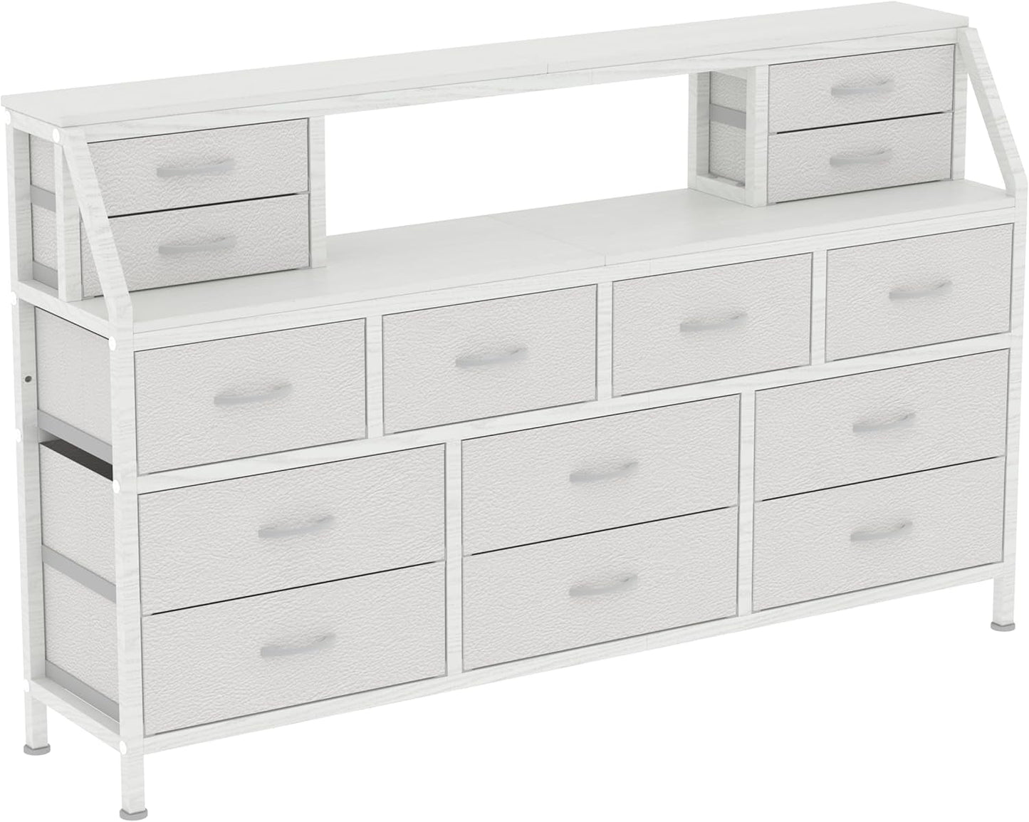 55 Inch Wide TV Stand Dresser 14 Drawers White Finish