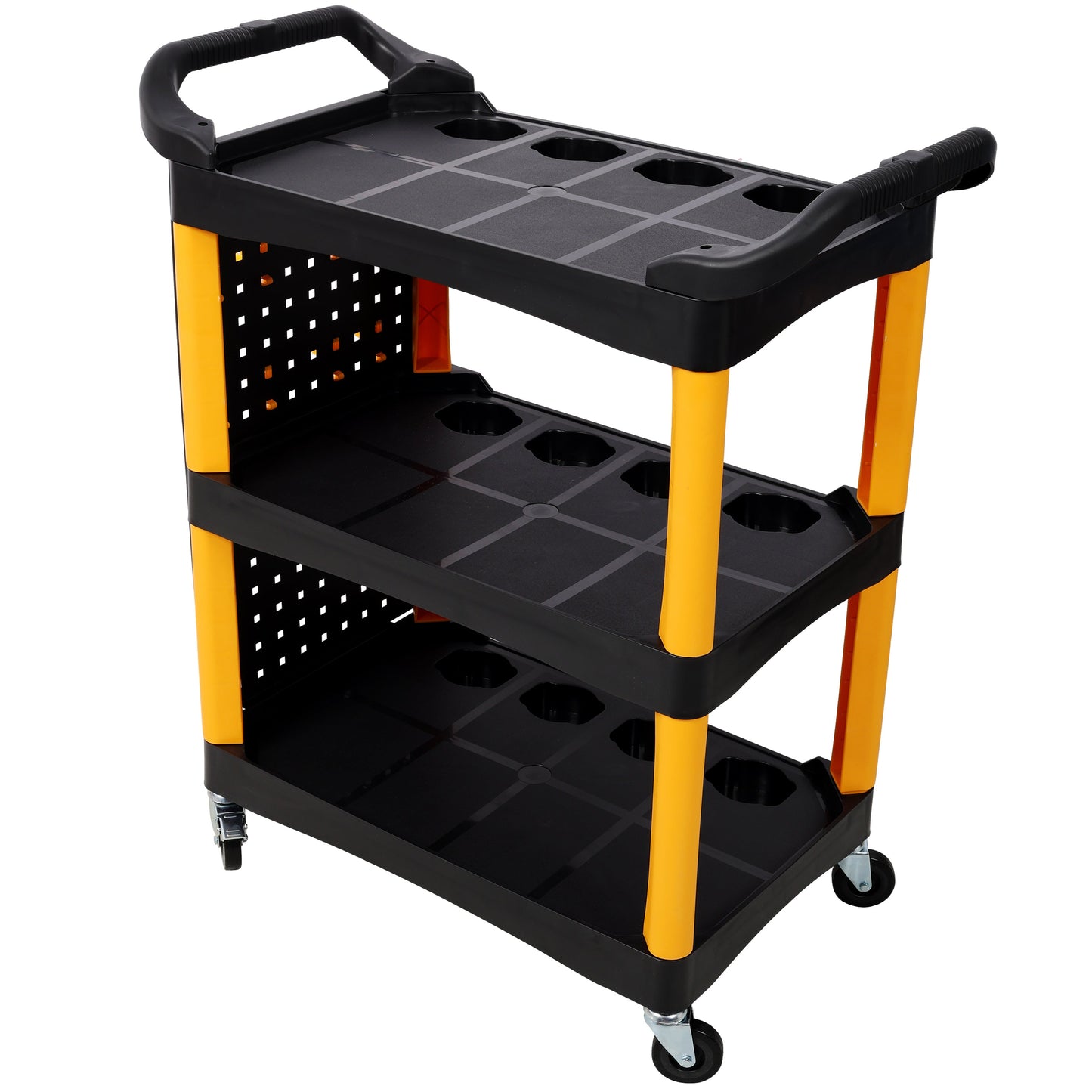 3 Tier Rolling Auto Detail Cart With Wheels,With Panel & Hook,for Detailers Garage, Workshop, Repair Shop, Storage Tool, Yellow&Black