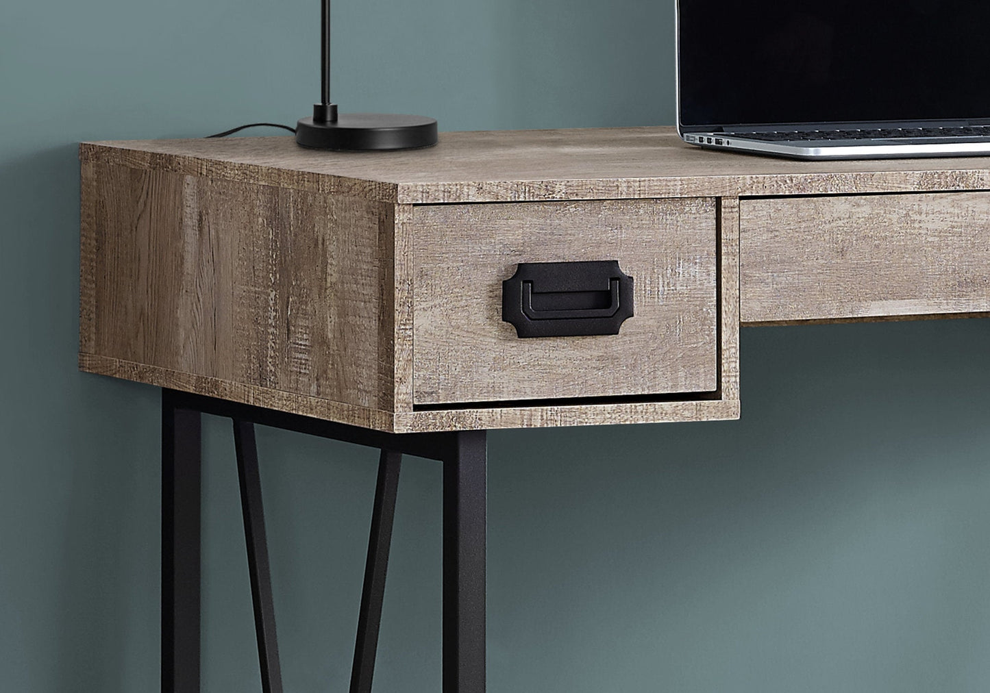 Computer Desk, Home Office, Laptop, Storage Drawers, 48'l, Work, Beige Laminate, Black Metal, Transitional