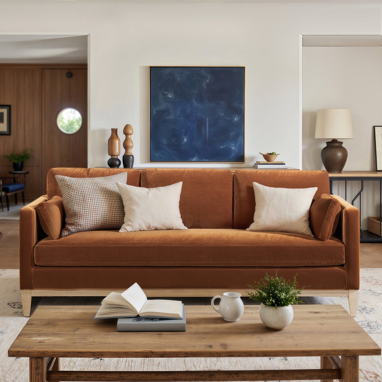 Knox 84" Modern Farmhouse Sofa - Burnt