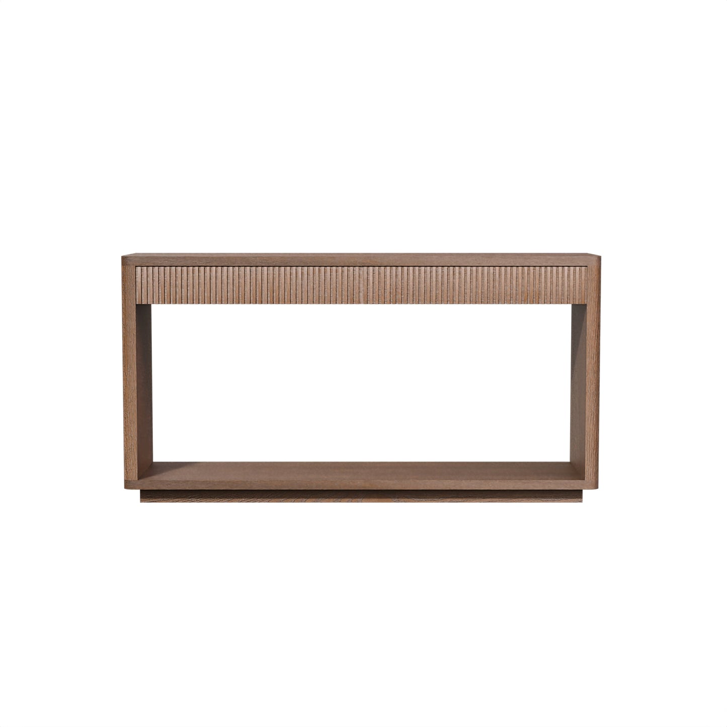 60' Modern 2-Drawer Fluted Console Table Natural Wood Veneer Sofa Table Behind Couch Table for Living Room, Hallway, Entryway, Home Office, Walnut