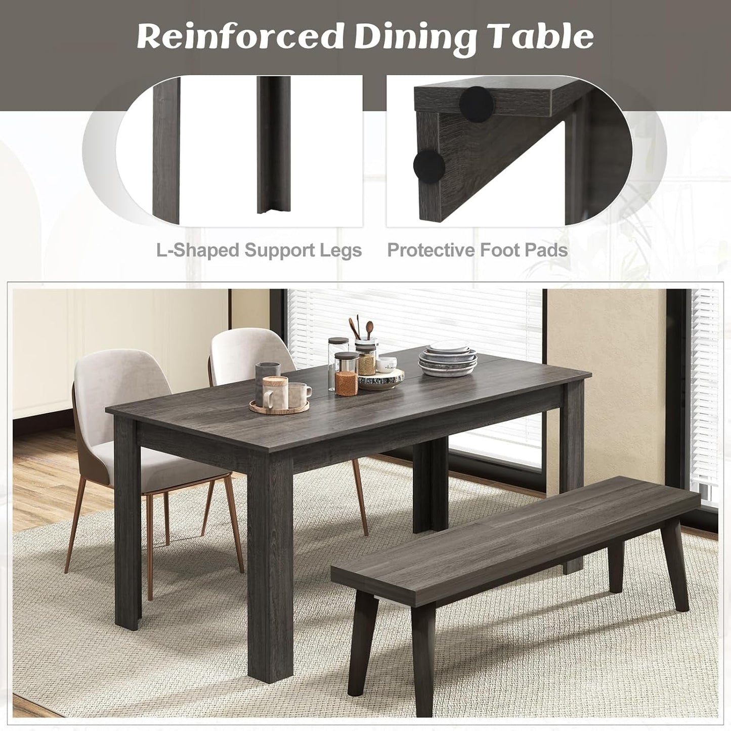 Grey 63 Inch Dining Table Farmhouse Kitchen Center Table