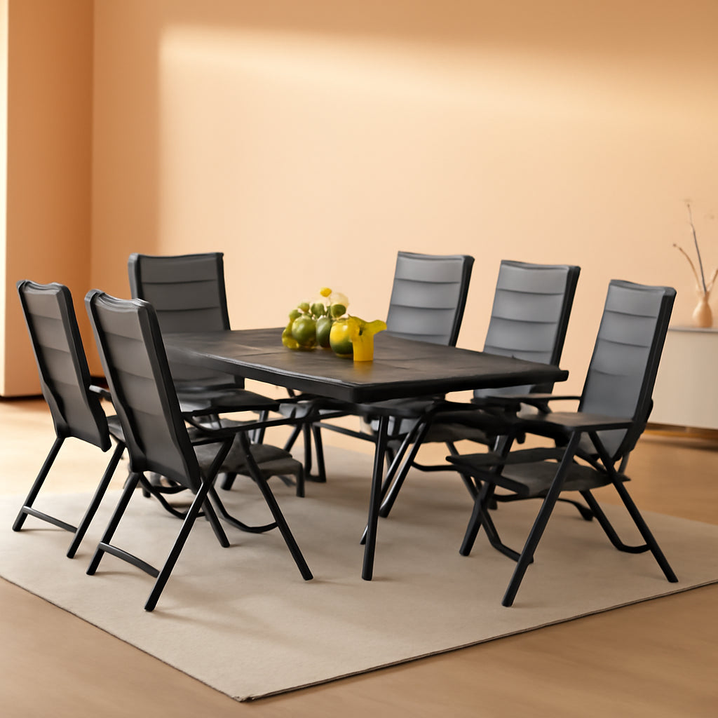 Grey 9 Piece Outdoor Patio Dining Set With 8 Folding Chairs And Aluminum Table