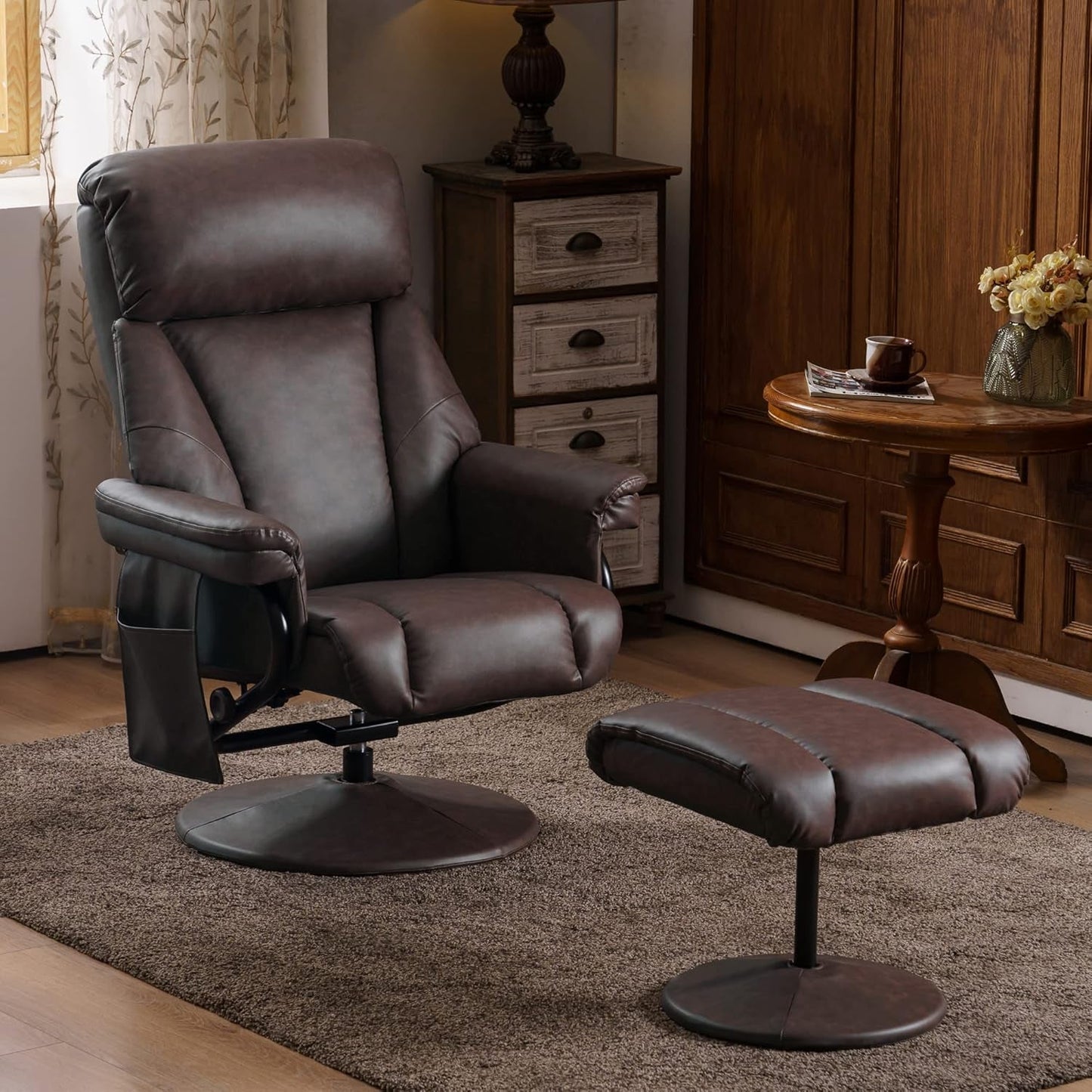 Swivel Recliner With Ottoman Massage Dark Brown Chair