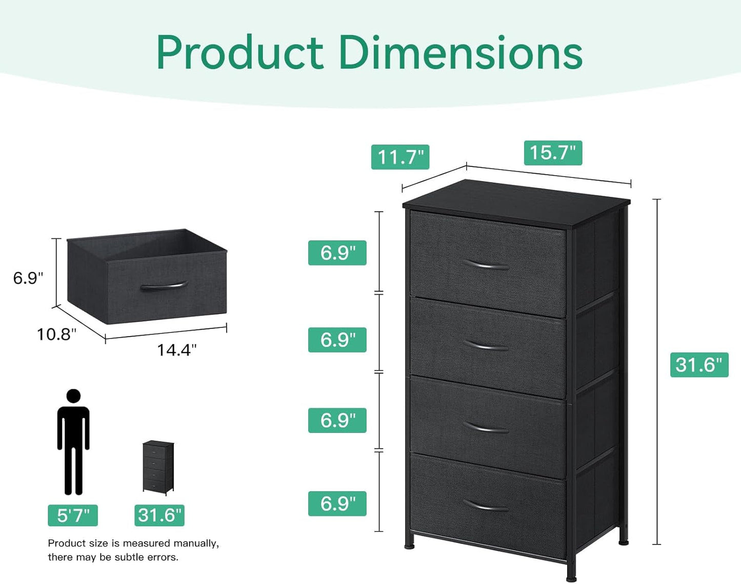 Black Textured Fabric Dresser With Four Deep Drawers