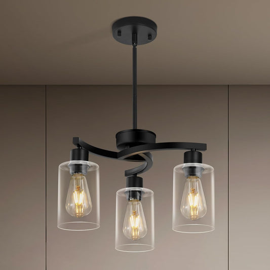 Three Light Black Dining Chandeliers For Kitchen Island