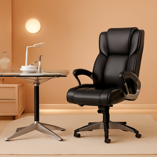 Black Leather Executive Office Chairs 2 Pack With Flip Arms