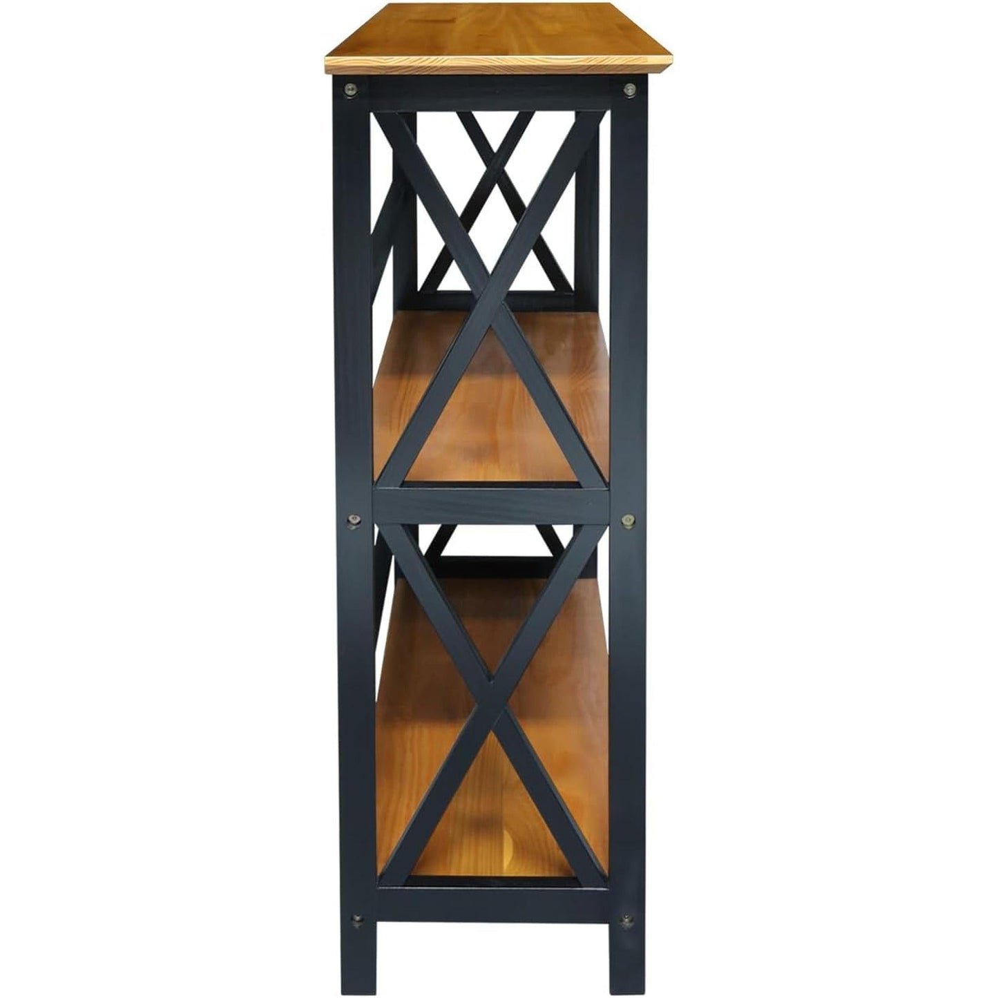 Shelf Bookcase Antique Walnut Black Three Shelf X Design