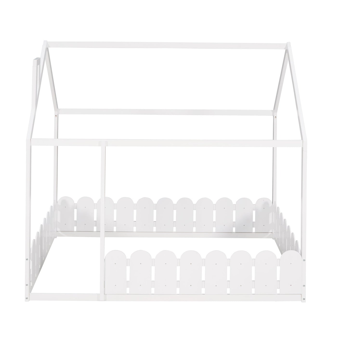 (Slats are not included) Full Size Wood Bed House Bed Frame with Fence,for Kids,Teens,Girls,Boys (White )(OLD SKU:WF281294AAK)