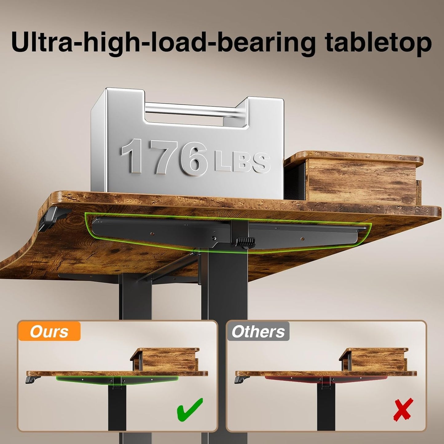 Brown 47.2 Inch Standing Desk Monitor Riser Drawers