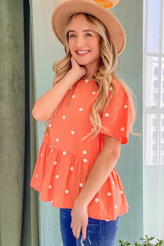 And The Why Pom Pom Polka Dots Short Sleeve Top