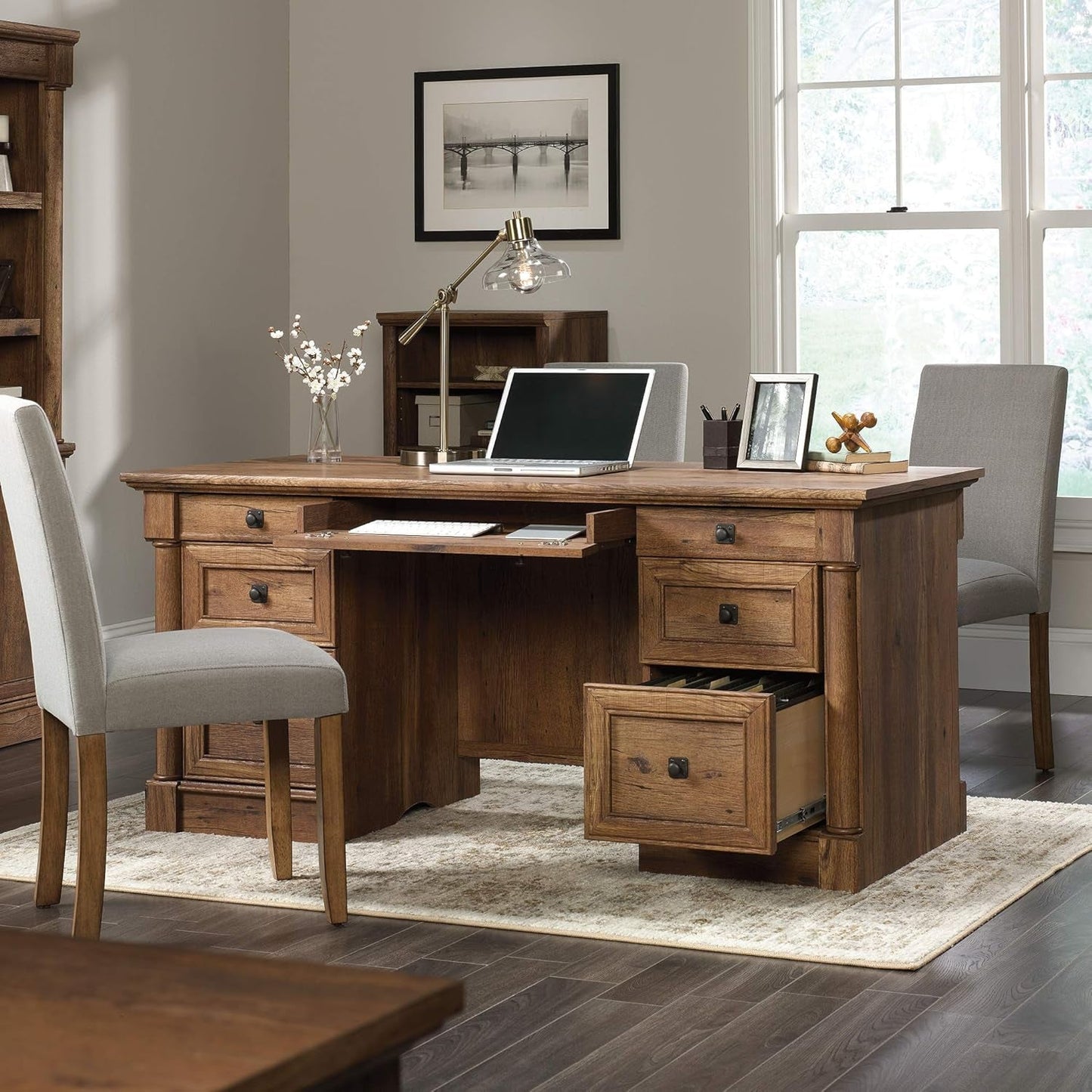 Palladia Executive Desk 65 Inch Vintage Oak Surface
