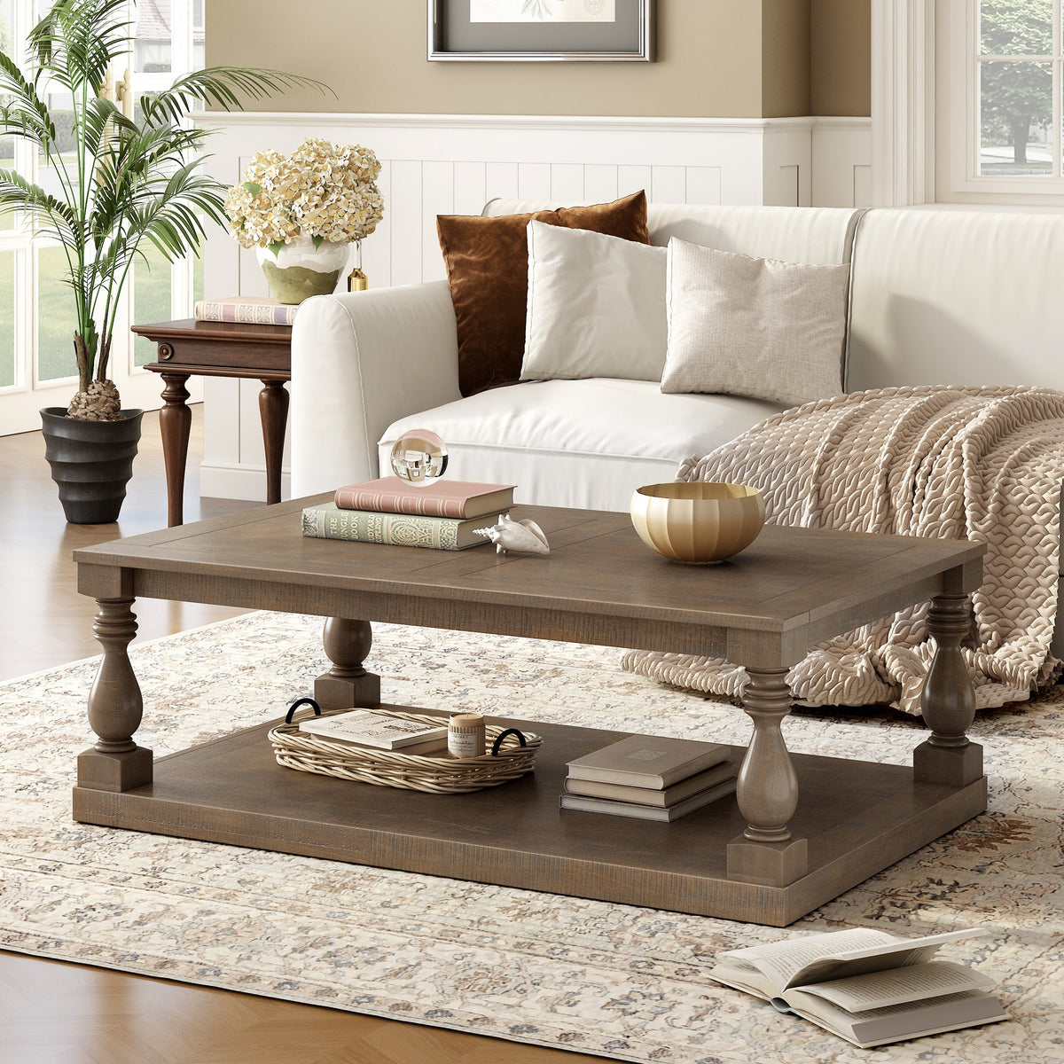 U_STYLE Vintage Coffee Table Featuring Artistic Vase Column Legs