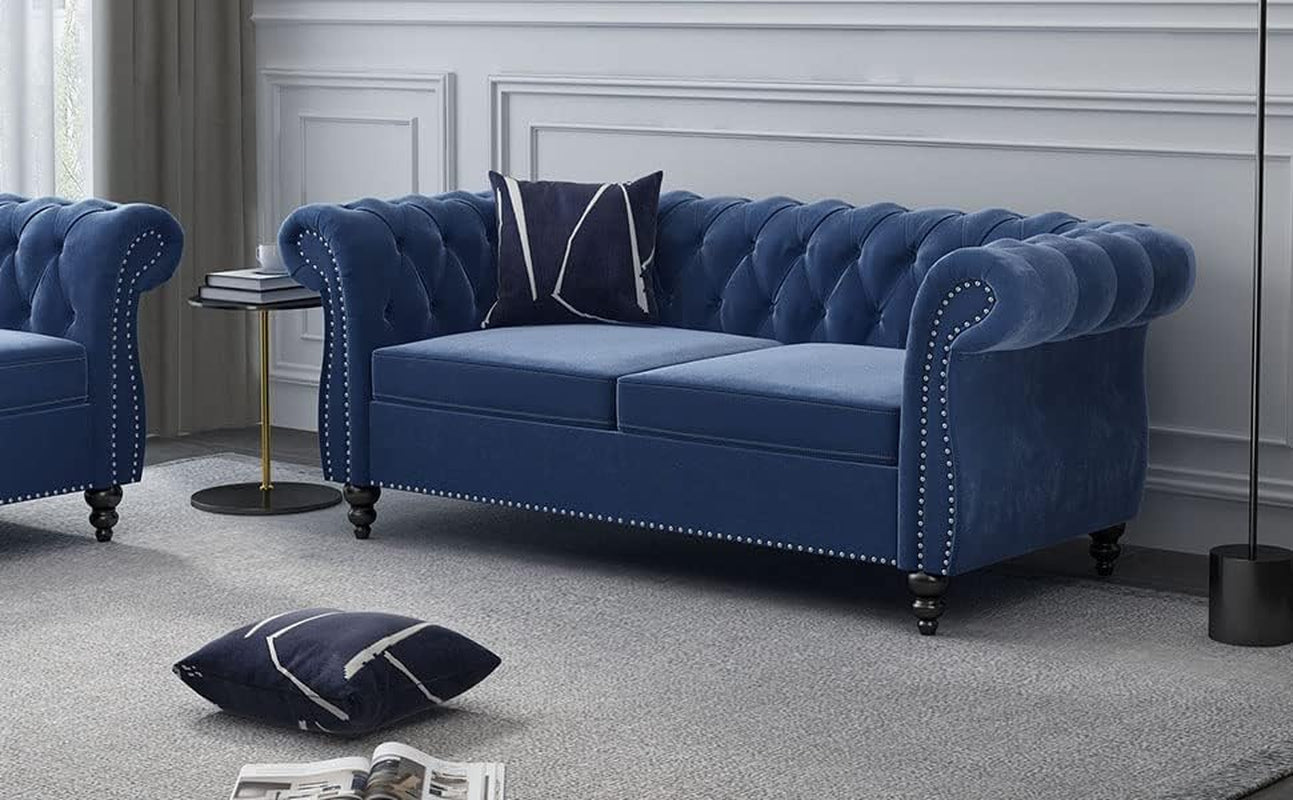 Blue Velvet 2 Piece Living Room Set Sofa Loveseat Chair For Living Room And Office