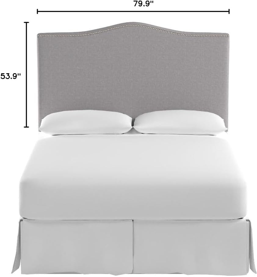 Contemporary Arctic Grey Upholstered Headboard with Silver Nailhead