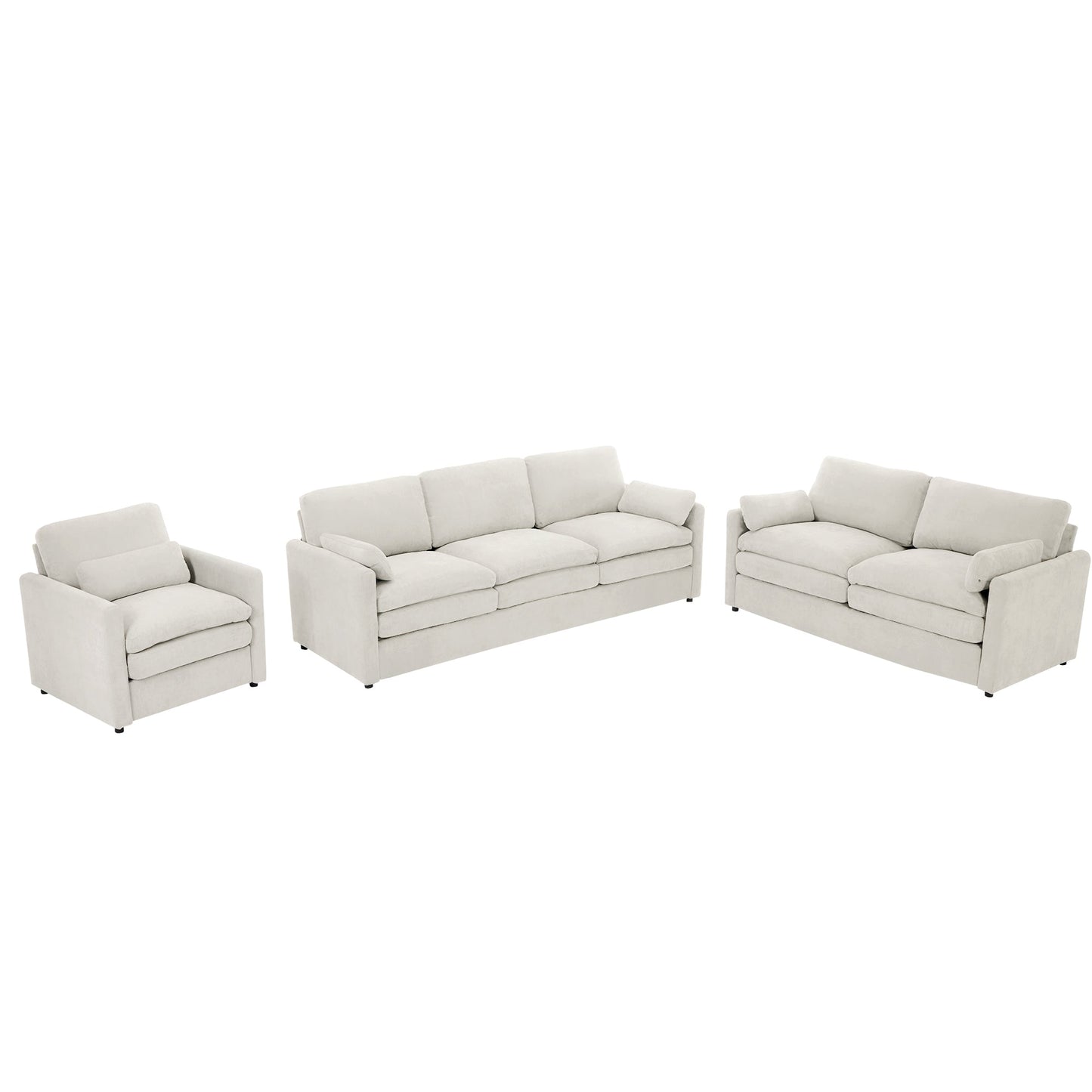 Cozy Upholstered Sofa Set Oversized Comfy Cloud Sofa Double Cushion Sofa Group Plush Cushion Sofa Couch for Living Room, Beige