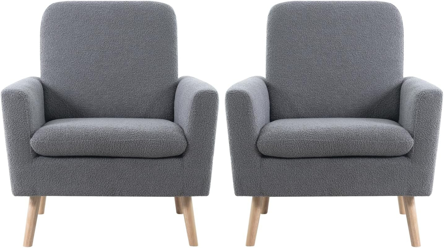 Gray Mid Century Modern Plush Upholstered Armchair