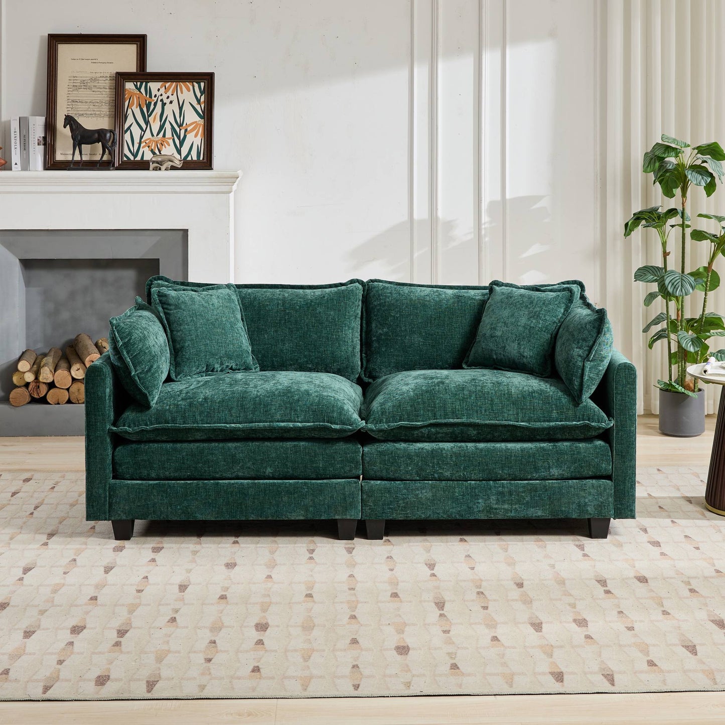 Cloud  LoveSeat Sofa (Ottoman is not included) Chenille Fabric in Green