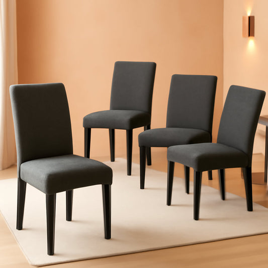 Dark Grey Upholstered Dining Chairs Set Of 4 With Wood Legs