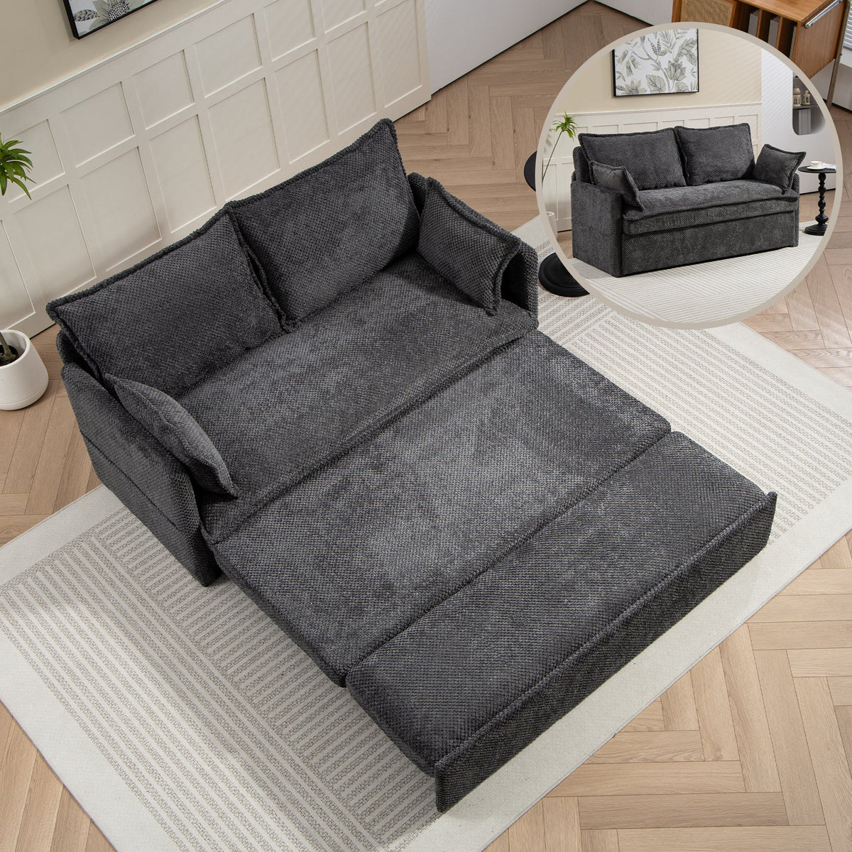 59.5" Ergonomic Sofa Bed with Storage & Charging