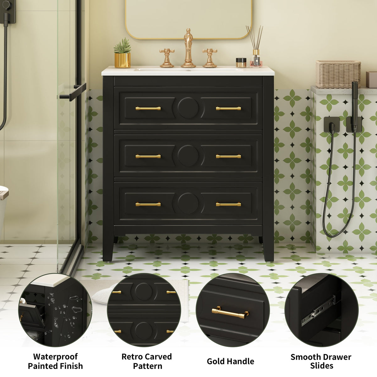 30" Bathroom Vanity with Ceramic Sink Combo