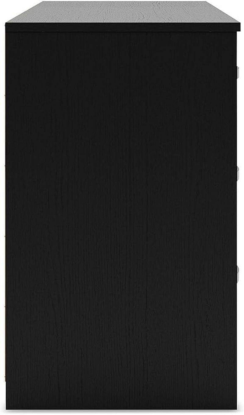 Black Contemporary Six Drawer Dresser Ball Bearing Slides