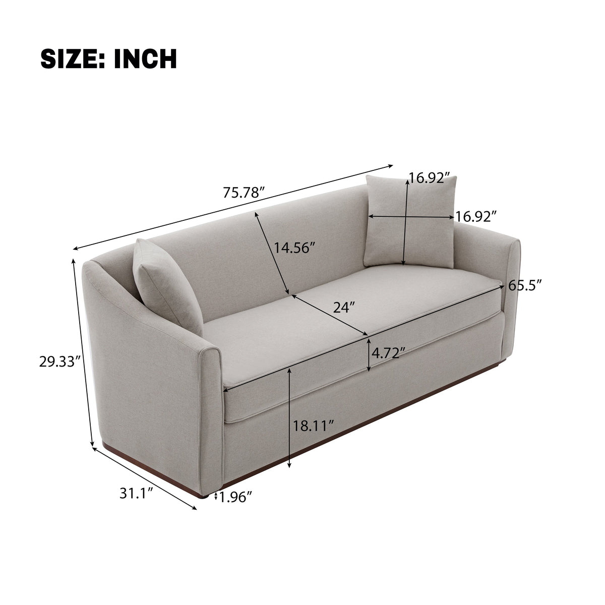 Modern 3-Seater Sofa With Throw Pillows