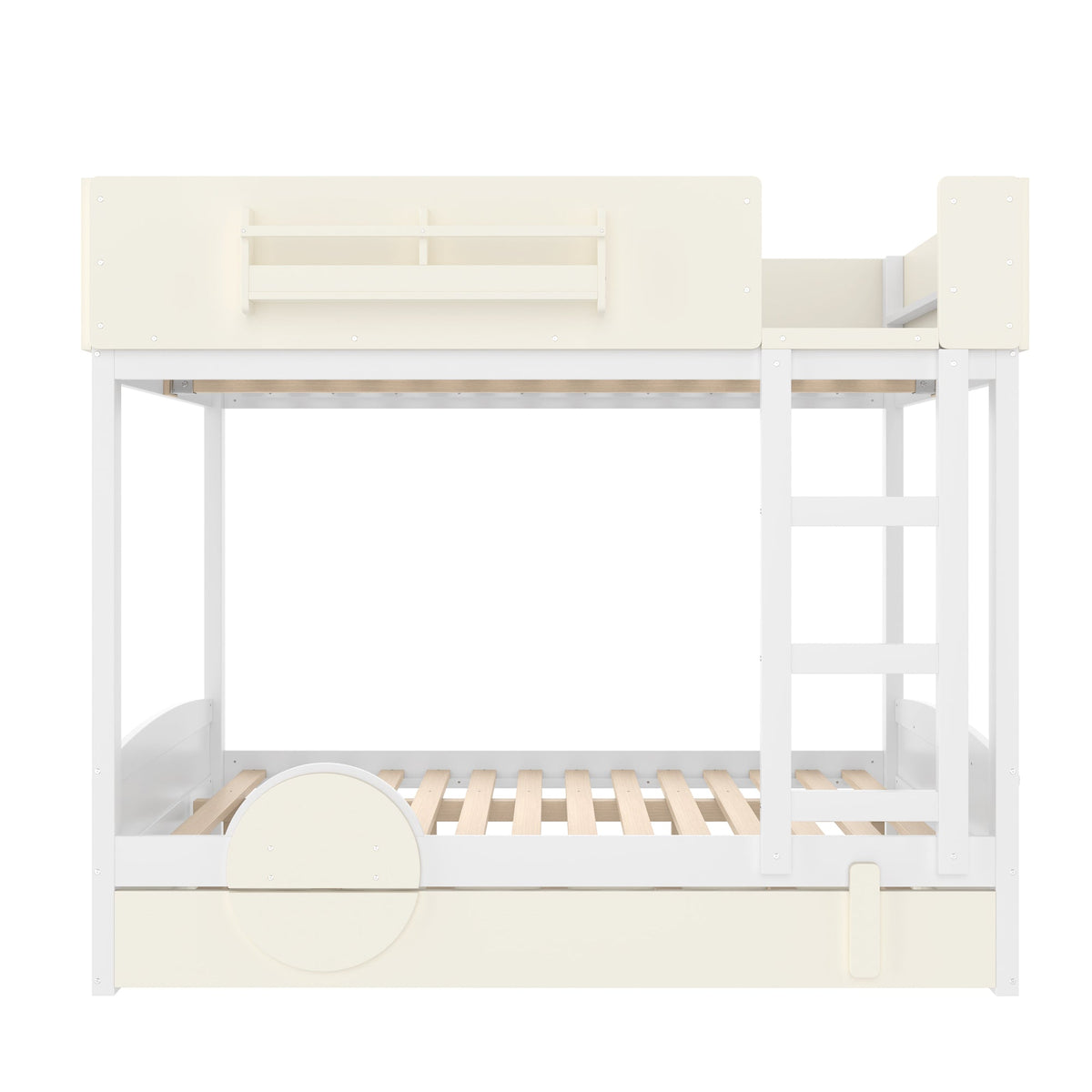 Full Bunk Bed with Trundle, White & Beige