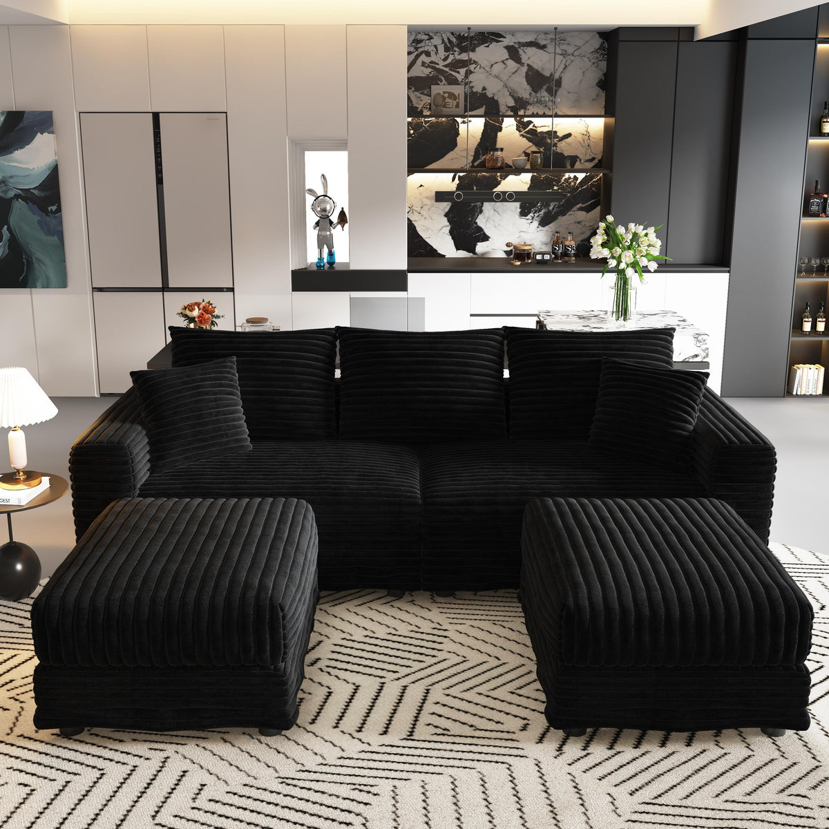 82.7" Plush Corduroy 3-Seat Sofa