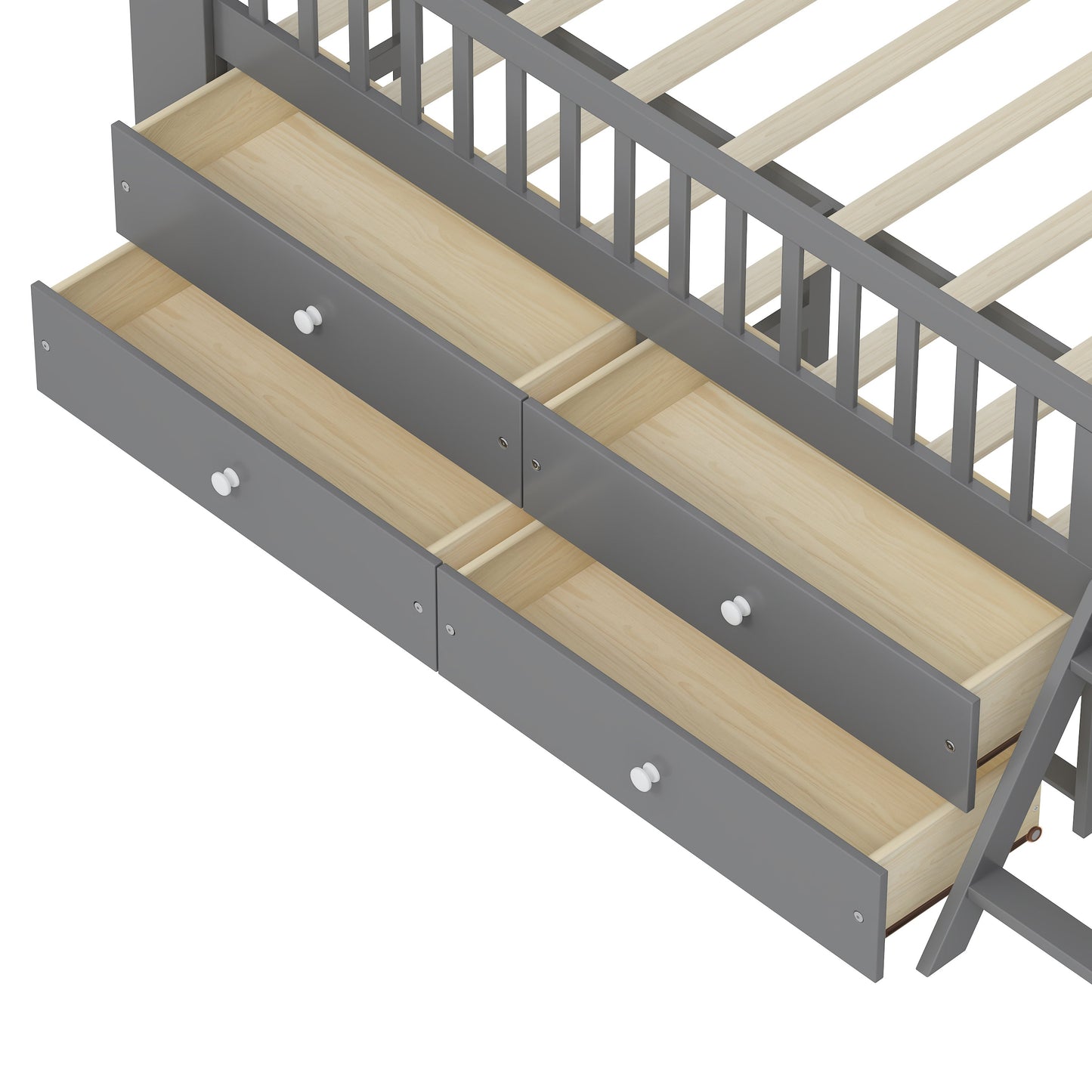 Twin Bed Frame with Storage 4 Drawers,Wooden Bed Frame for Kids,Platform Twin Size Bed with Guardrail Headboard and Ladder, No Box Spring Needed, Easy Assembly, Gray