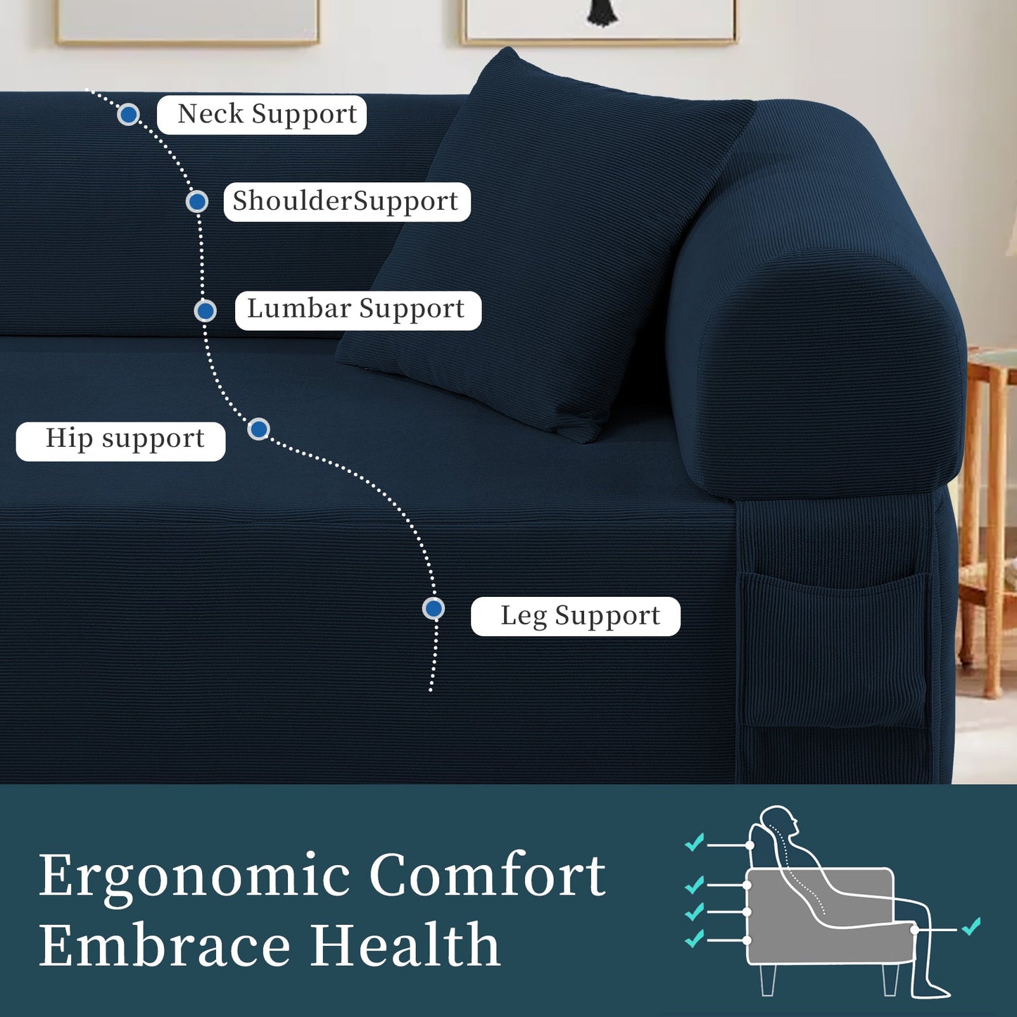 Spring Sofa with High-Quality Fabric, Pillows & Storage
