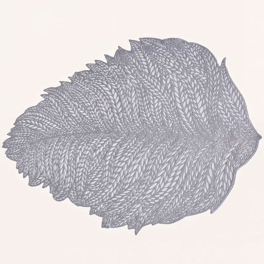 Vinyl Placemats - Leaf Cut Out Silver Set of 6 | Heat Resistant Non Slip Table Mats