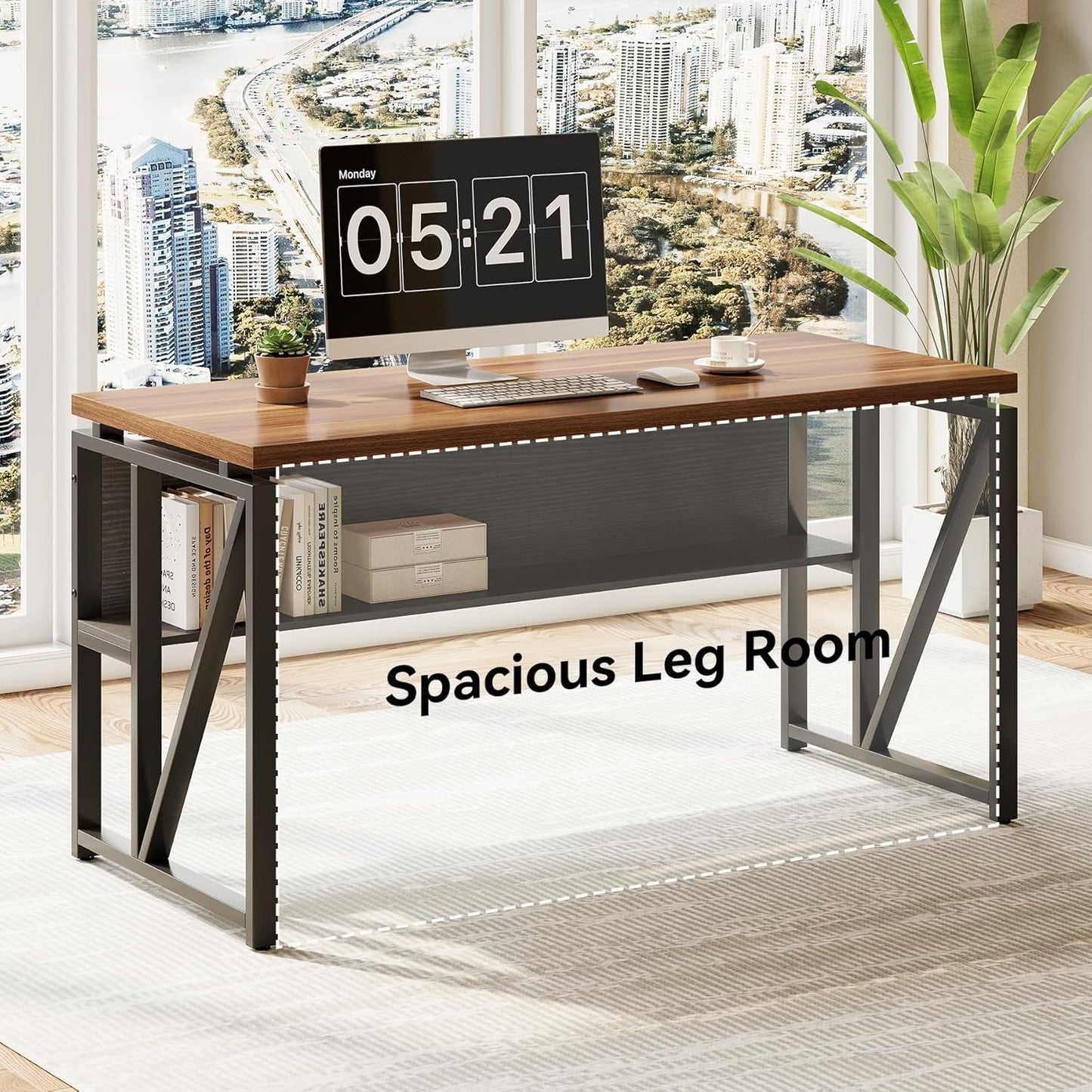 55 Inch L Shaped Desk With File Cabinet Walnut Black