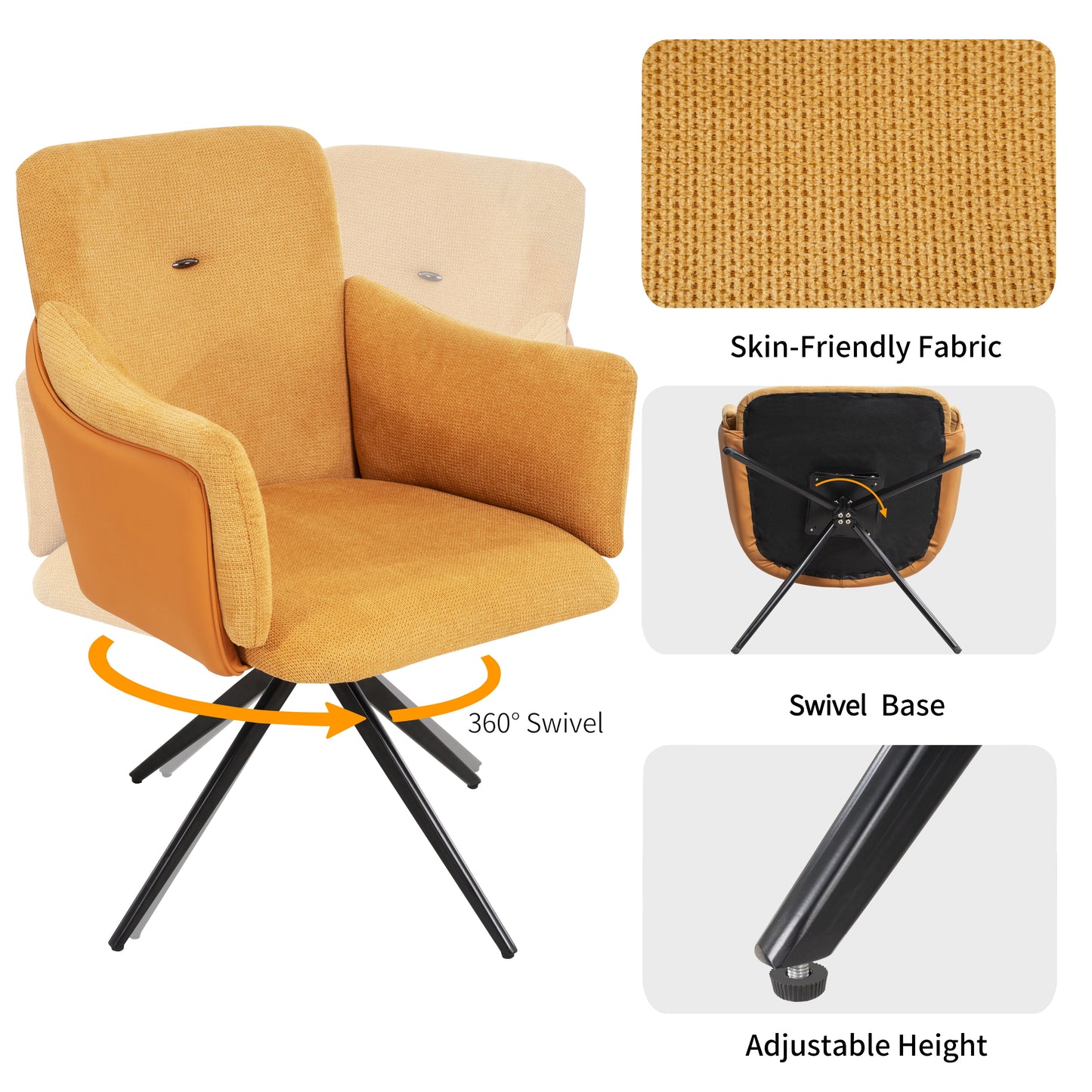 360° Swivel Home Office Desk Chairs Set of 2 - Orange