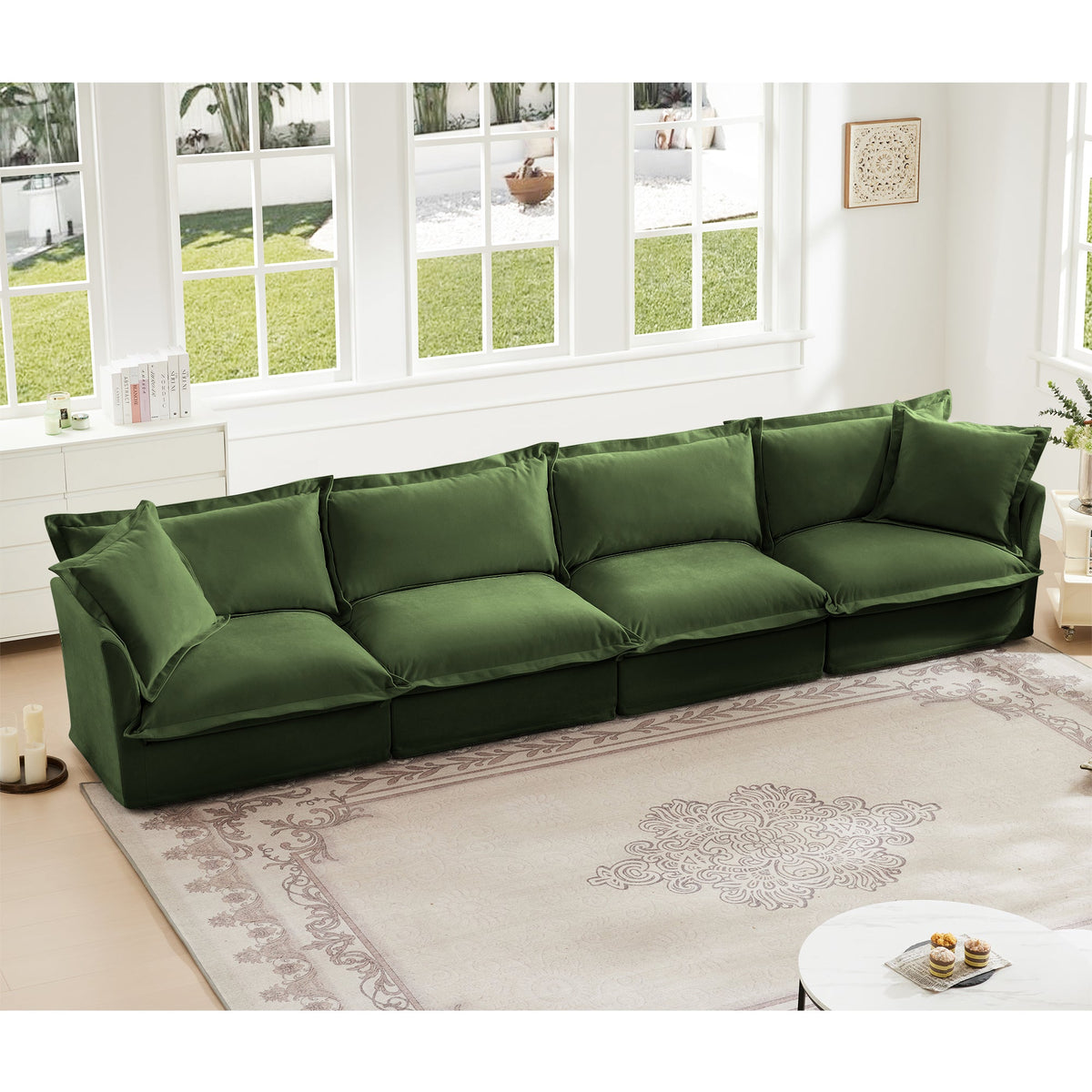 Slipcovered Long Sofa - 4 Seater with Removable Cover