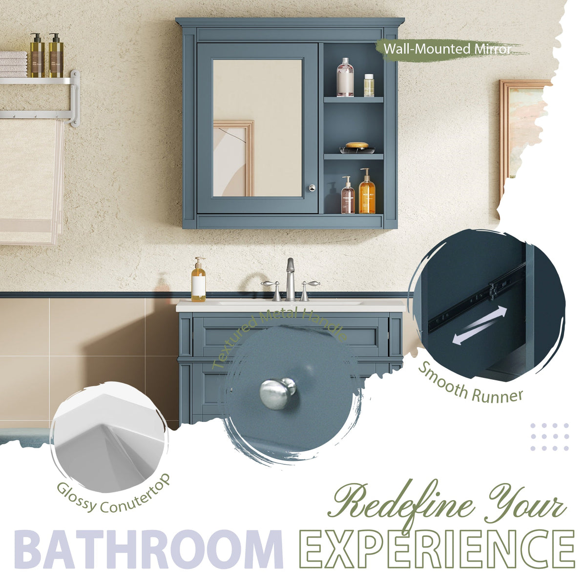 30'' Bathroom Vanity with Top Sink and Mirror Cabinet
