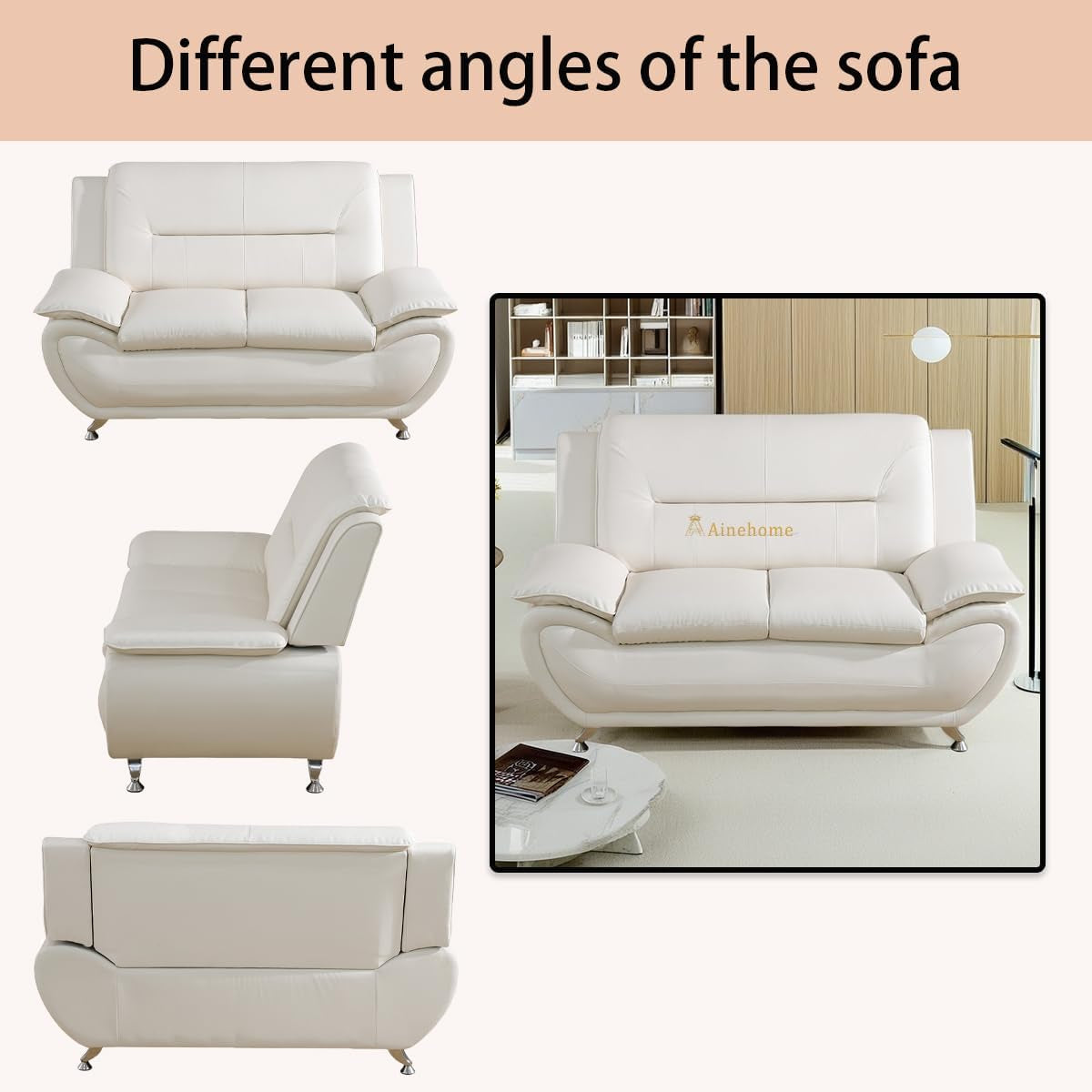 Creamy White 5 Seat Faux Leather Sectional Sofa Set