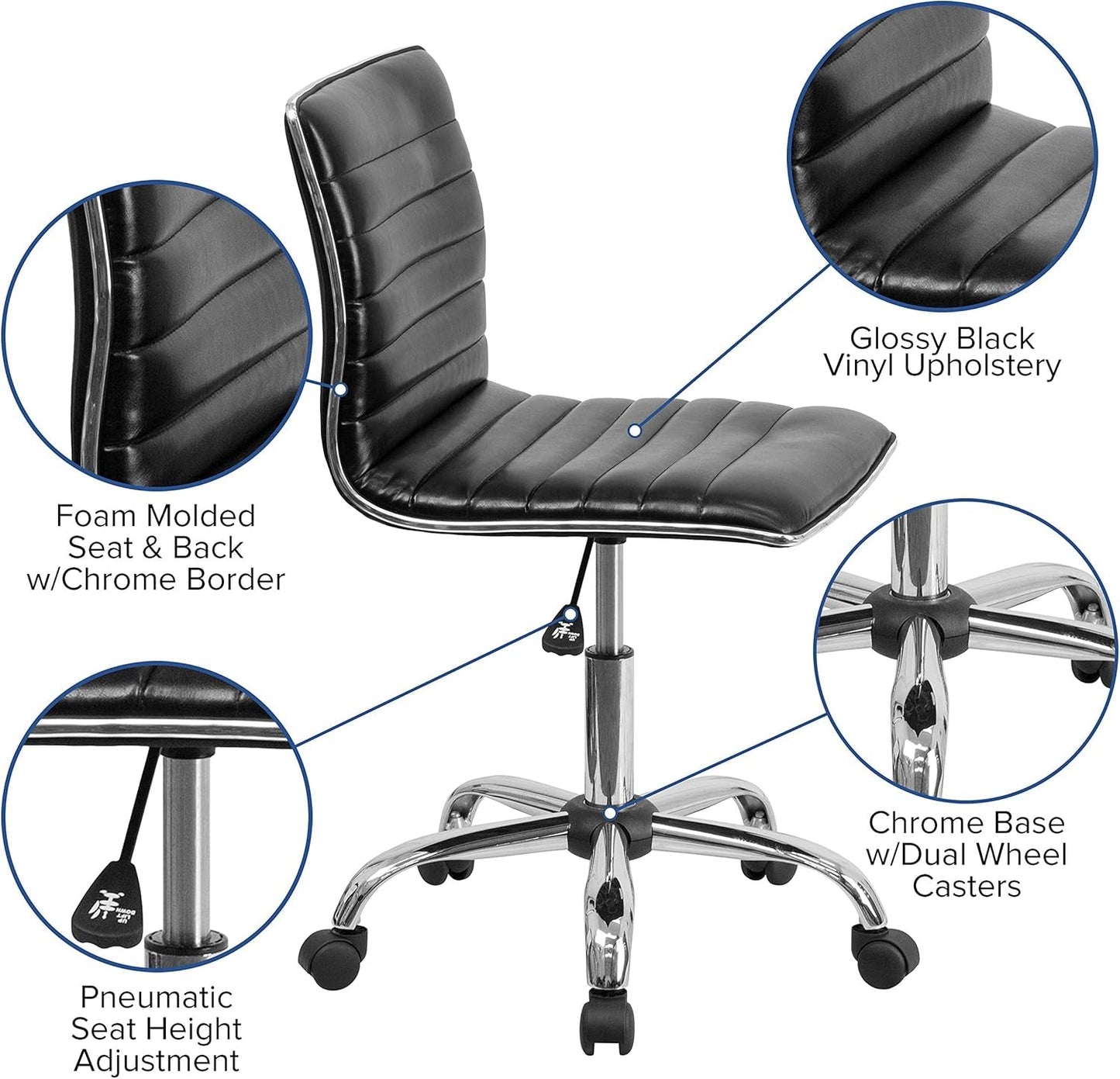 Alan Low Back Armless Black Ribbed Office Swivel Task Chair
