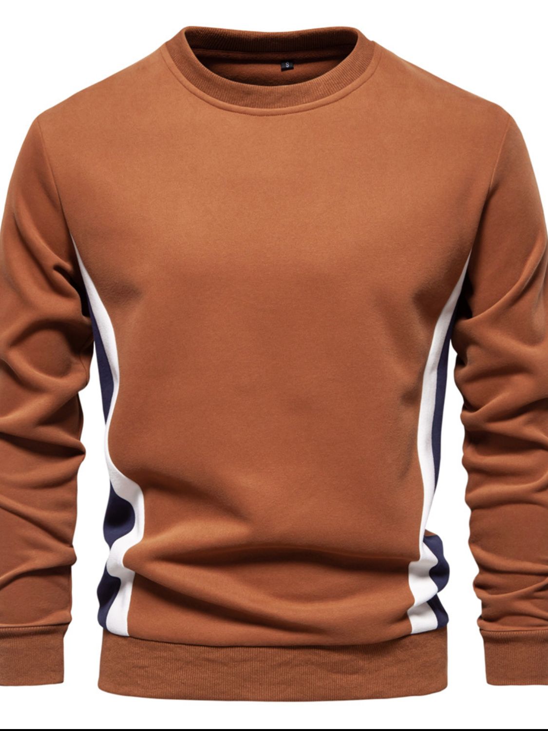 Side Striped Contrast Round Neck Sweatshirt